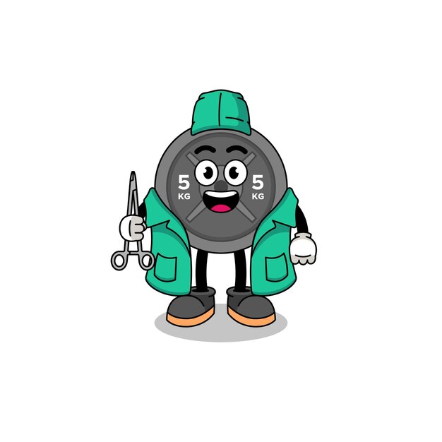 Vector illustration of barbell plate mascot as a surgeon