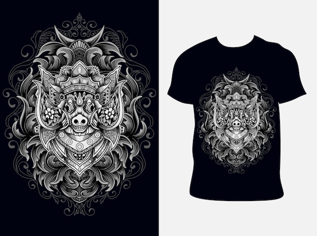 illustration barong pig with t shirt design