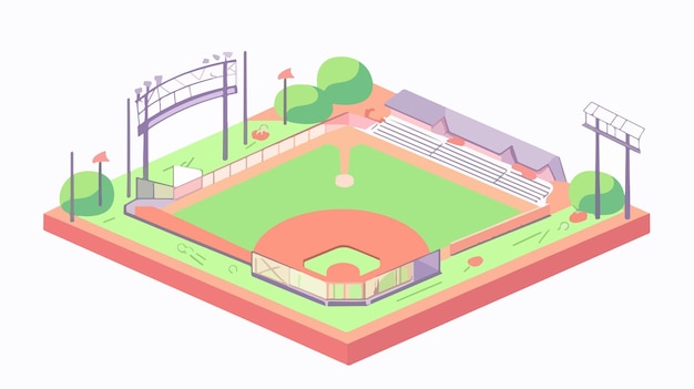 Vector an illustration of a baseball stadium with a tree and a fence