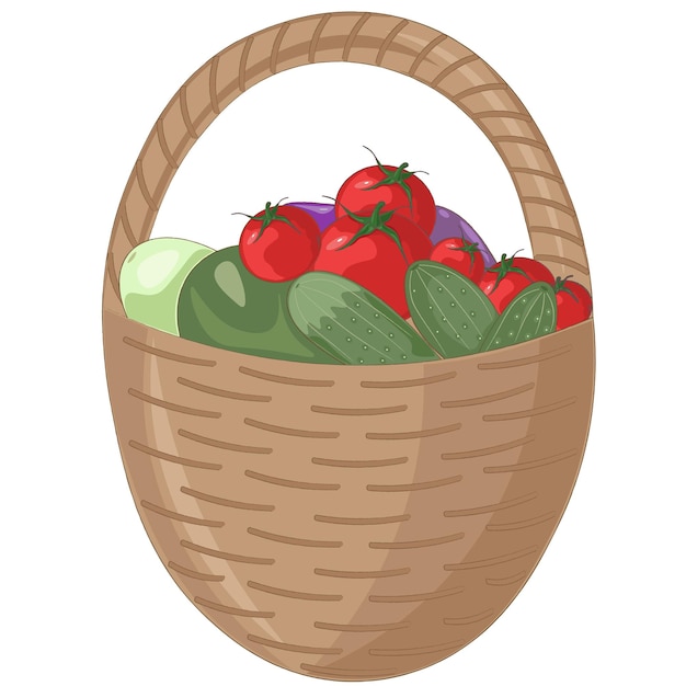 Illustration of a basket with various vegetables