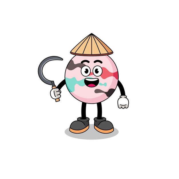 Illustration of bath bomb as an asian farmer character design