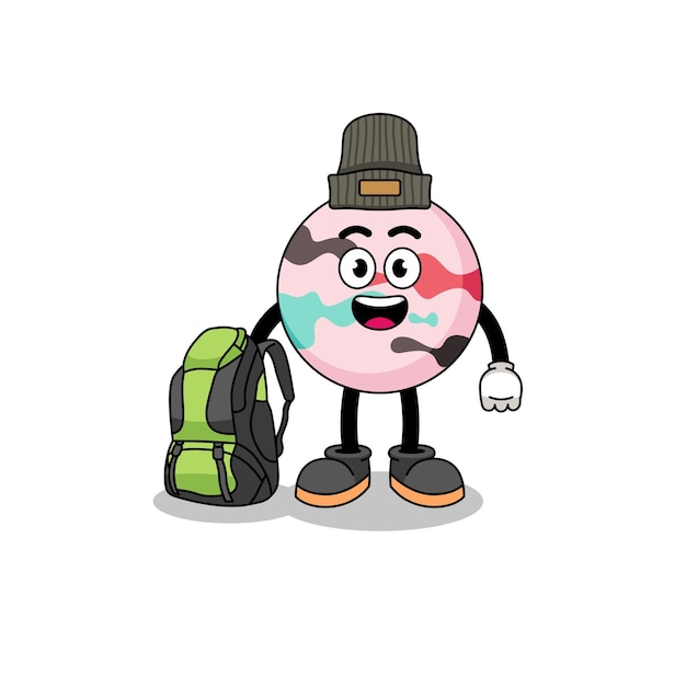 Illustration of bath bomb mascot as a hiker character design