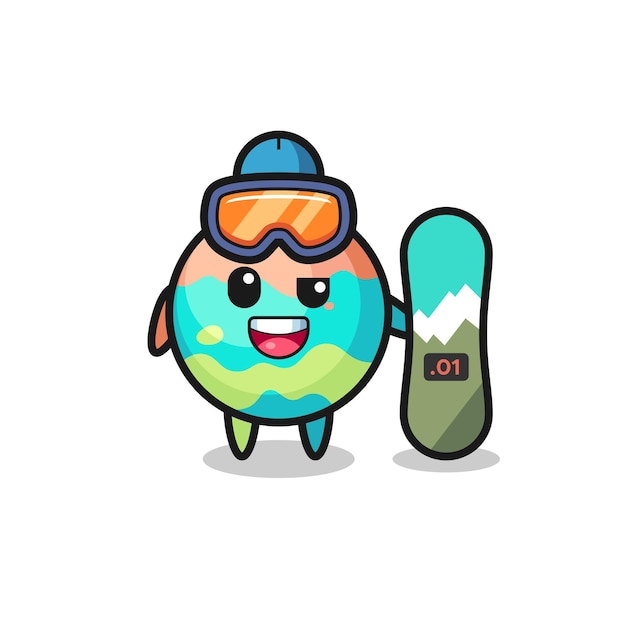 Illustration of bath bombs character with snowboarding style , cute style design for t shirt, sticker, logo element