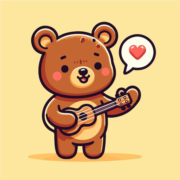 Illustration of a bear playing guitar vector cartoon style