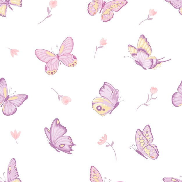 Illustration Beautiful butterfly and flower botanical leaf seamless pattern for love wedding valentines day or arrangement invitation design greeting card