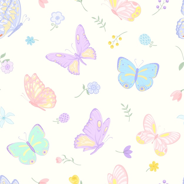 Illustration Beautiful butterfly and flower botanical leaf seamless pattern for love wedding valentines day or arrangement invitation design greeting card