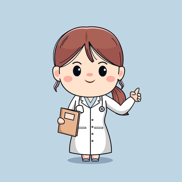 Illustration of a beautiful female doctor with a pointing finger Cute kawaii character design