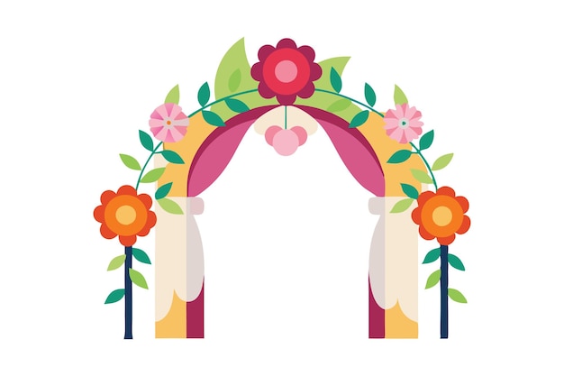 Illustration of a beautiful floral wedding arch with vibrant colors and elegant design