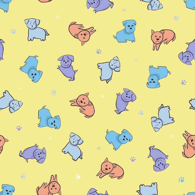 Illustration Beautiful puppy dog cute cartoon seamless pattern