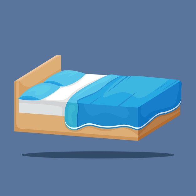 illustration of a bed with a blue blanket