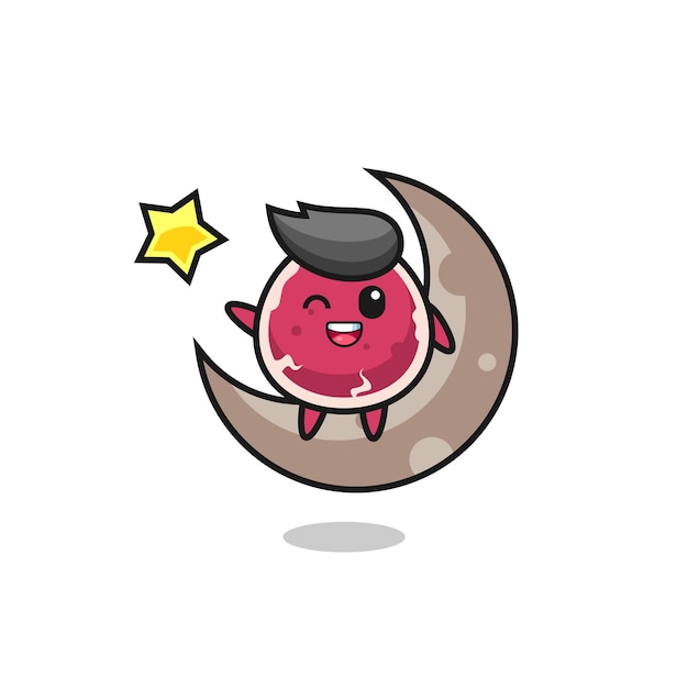 Illustration of beef cartoon sitting on the half moon