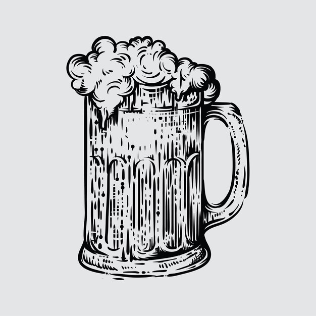 Vector illustration of beer glass in engraved style