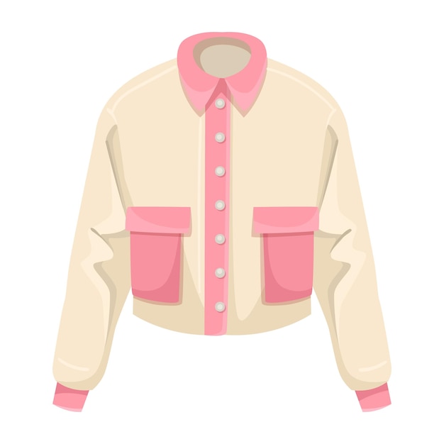 Illustration of a beige jacket with pink accents and white buttons on a white background Vector illustration