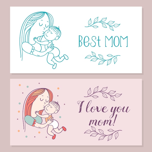 Illustration of the best mom. Mom and baby.