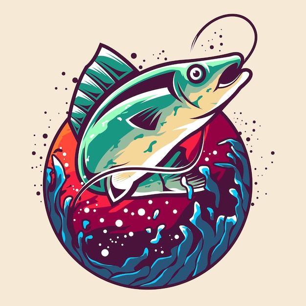 Illustration of big fish fishing 12 designs