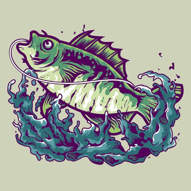 Illustration of big fish fishing 7 designs