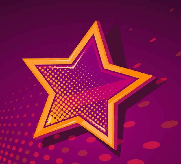  illustration of big golden star with glowing spots on dark red  background.