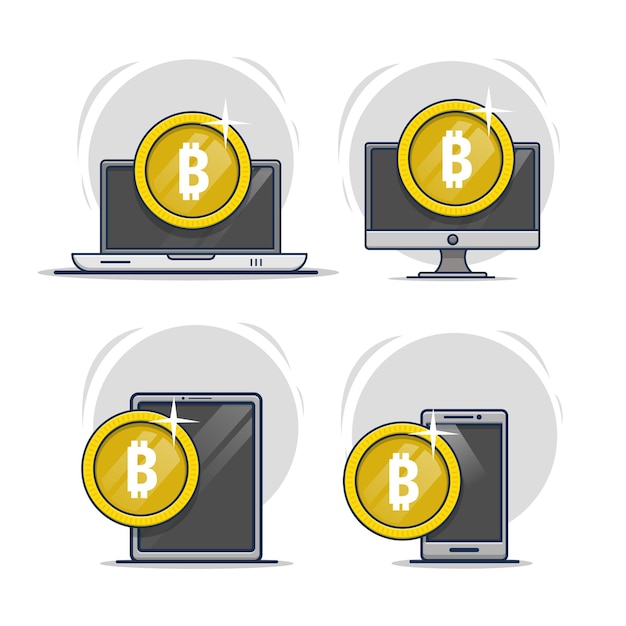 illustration of bitcoin icon with device