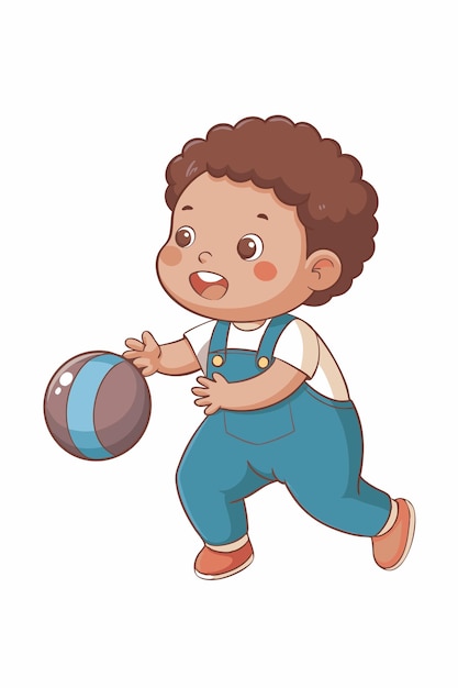 Vector illustration of black boy playing with a ball minimalist vector