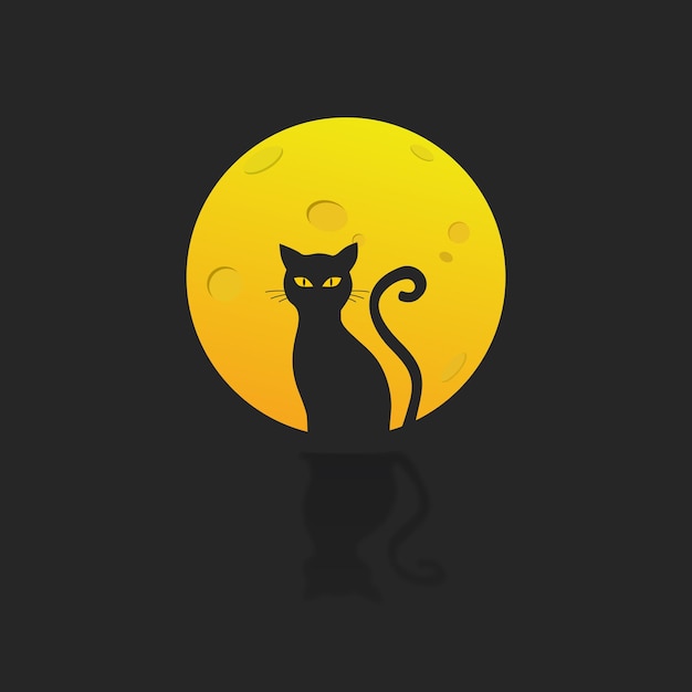 Illustration of black cat silhouette against the moon