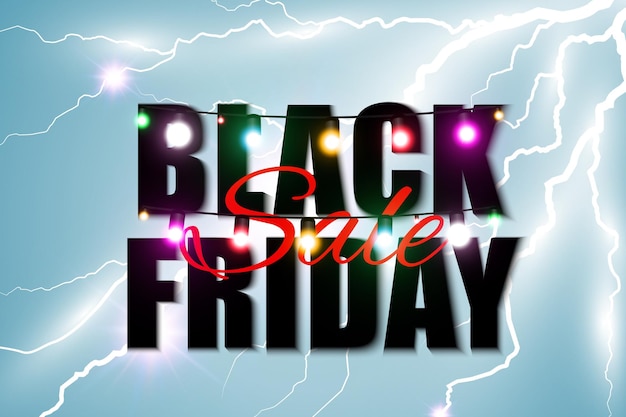 Illustration of black friday sale. Lightning on the background of discount advertising baner.