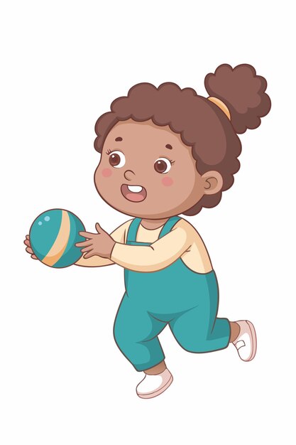 Vector illustration of black girl playing with a ball minimalist vector