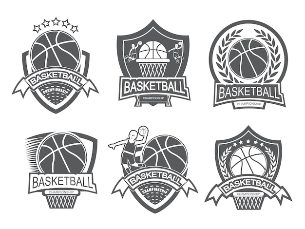 Illustration of black and white basketball logo setWinner concept