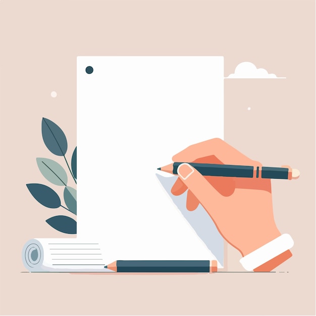 Vector illustration of blank paper and hands in flat design style