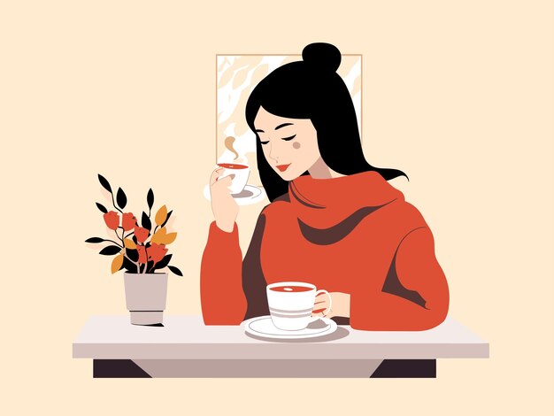 Vector illustration of blissful coffee enjoyment for relaxation