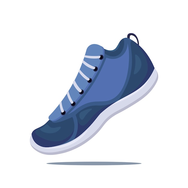 illustration of blue running shoes with white laces in cartoon style