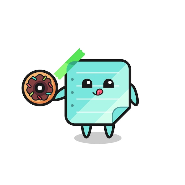 Illustration of an blue sticky notes character eating a doughnut