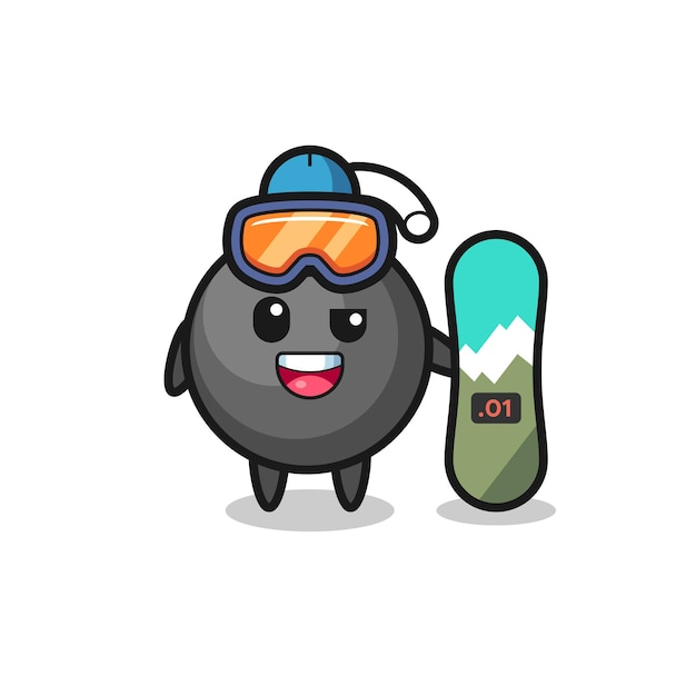 Illustration of bomb character with snowboarding style , cute style design for t shirt, sticker, logo element