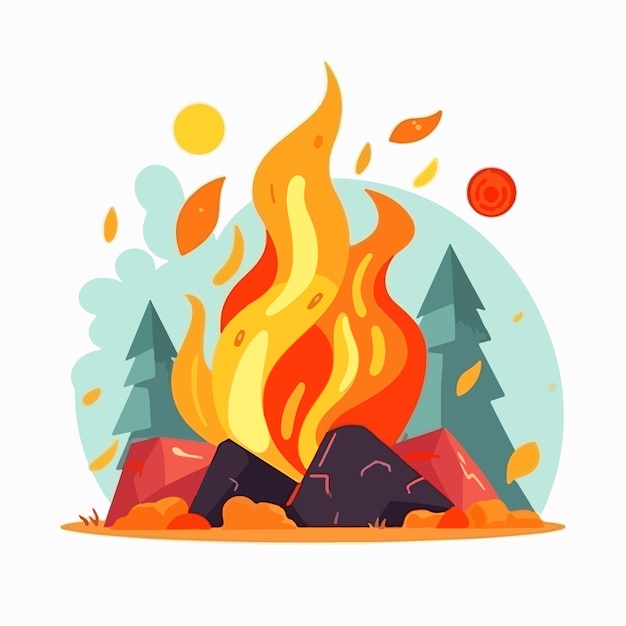 Illustration of a bonfire with a fire in the background