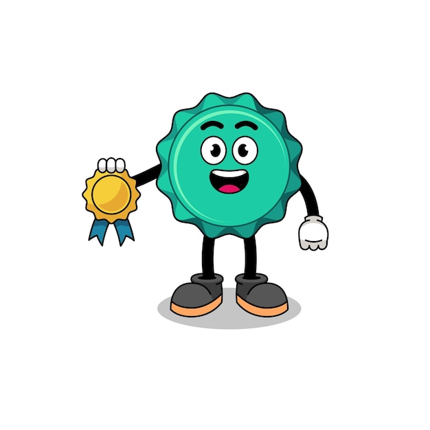 Illustration of bottle cap mascot as an astronomer