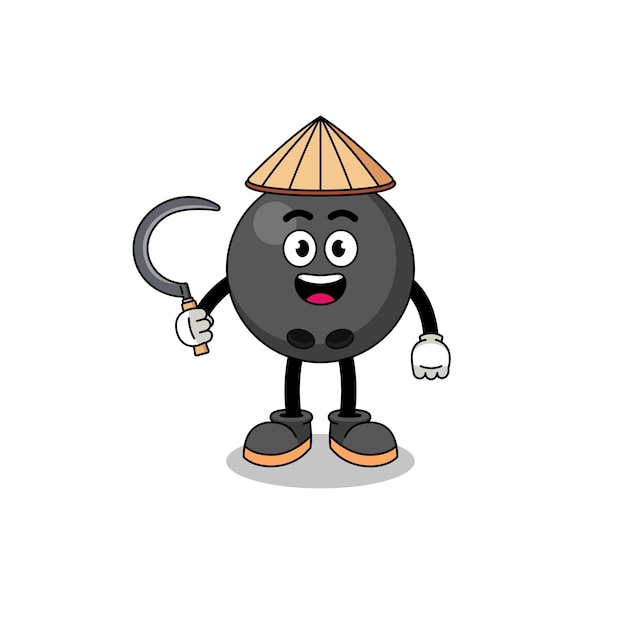 Illustration of bowling ball as an asian farmer character design