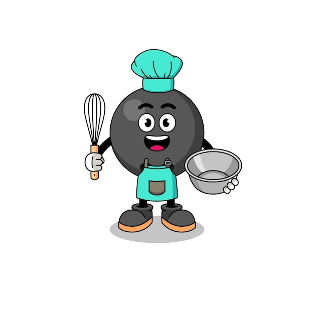 Illustration of bowling ball as a bakery chef character design