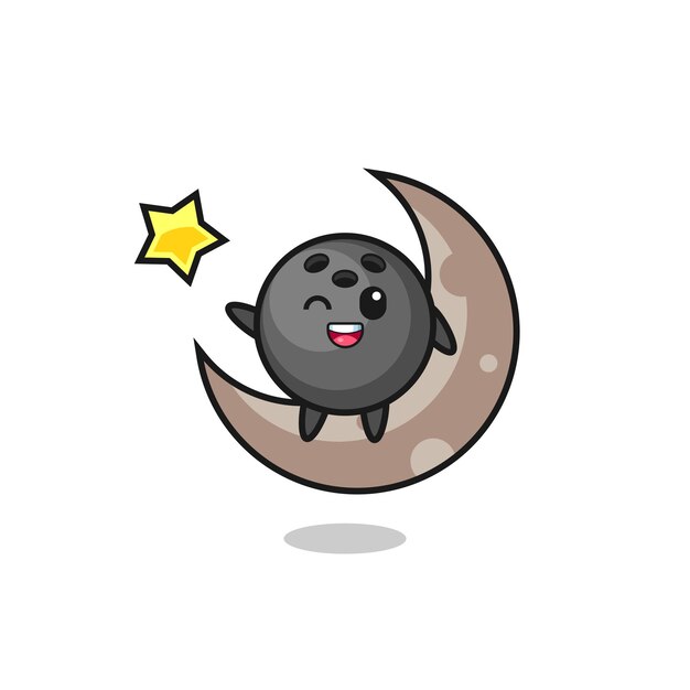 Illustration of bowling ball cartoon sitting on the half moon