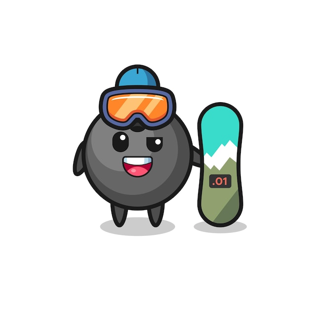 Illustration of bowling ball character with snowboarding style , cute style design for t shirt, sticker, logo element