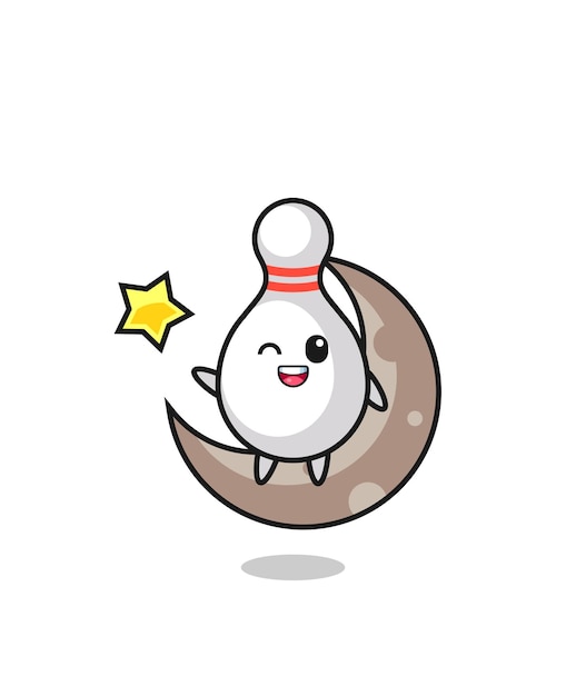 Illustration of bowling pin cartoon sitting on the half moon