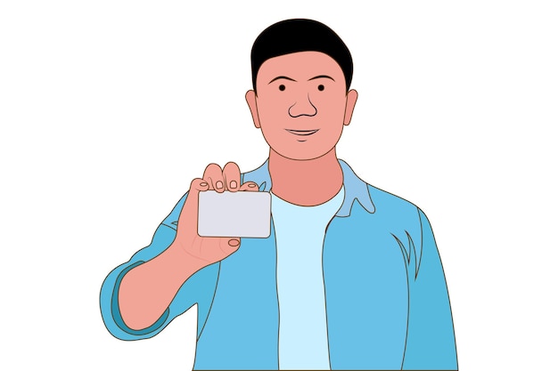 Illustration of a Boy holding business card flat character