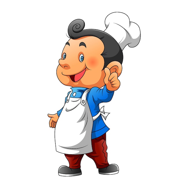 The illustration of the boy using the chef hat and white apron for the restaurant logo inspiration