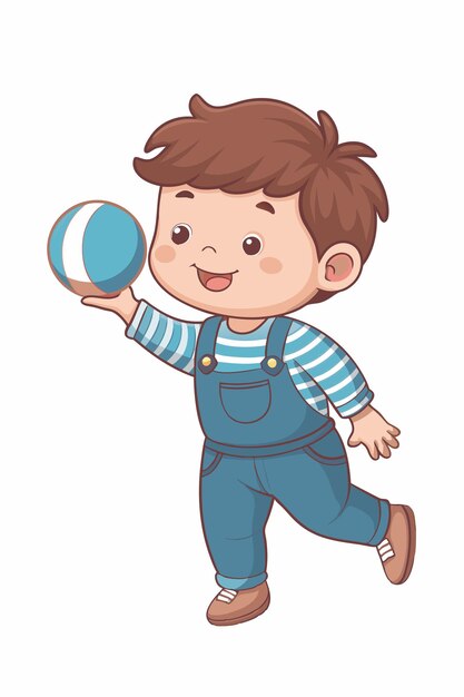 Vector illustration of boy with brown hair playing with a ball minimalist vector