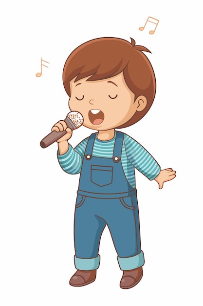 Vector illustration of boy with brown hair singing a song minimalist vector