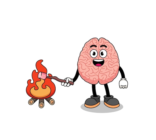 Illustration of brain burning a marshmallow character design