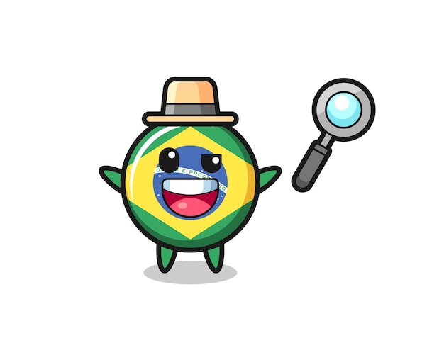 Illustration of the brazil flag badge mascot as a detective who manages to solve a case