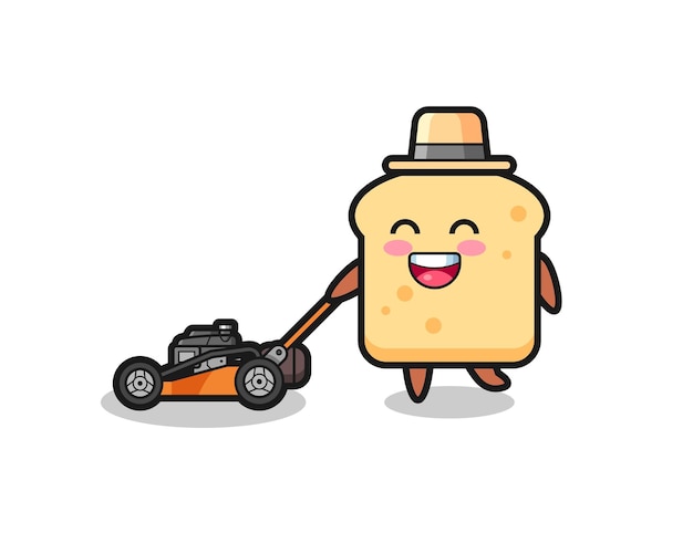 Illustration of the bread character using lawn mower