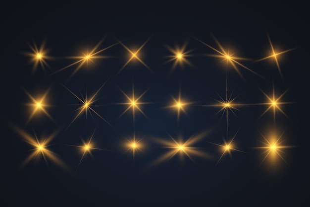 Illustration of bright beautiful light effectsSet of sparkling stars