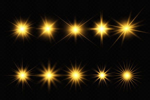 Illustration of bright beautiful light effectsSet of sparkling stars