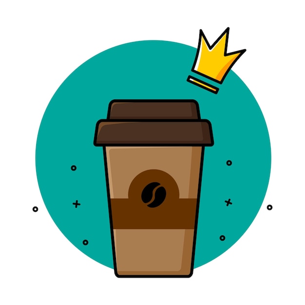 Illustration of a brown coffee glass with a lid and a coffee bean logo Vector illustration