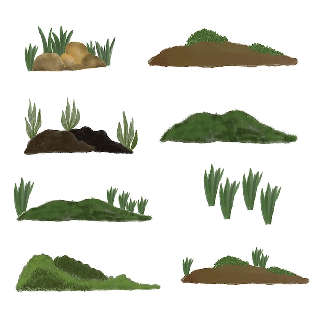 illustration of brown soil with plant illustration of garden